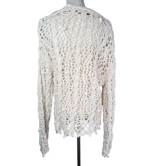 ZARA Small Cream Open Knit Cardigan Sweater Button Front Lightweight Layer - Picture 3 of 13